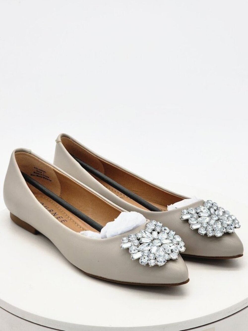 Journee Collection Renzo Gray Rhinestone Pointed Toe Flats Women's Size 7
